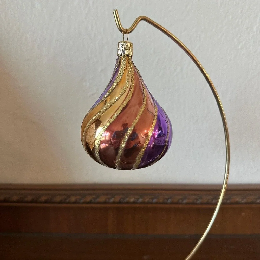 Vintage‎ Czech Multi Color Swirl Drop Oval Glass Christmas Ornament